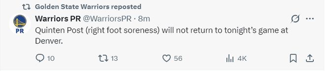 掘金约基奇率队掀翻勇士终结三连胜